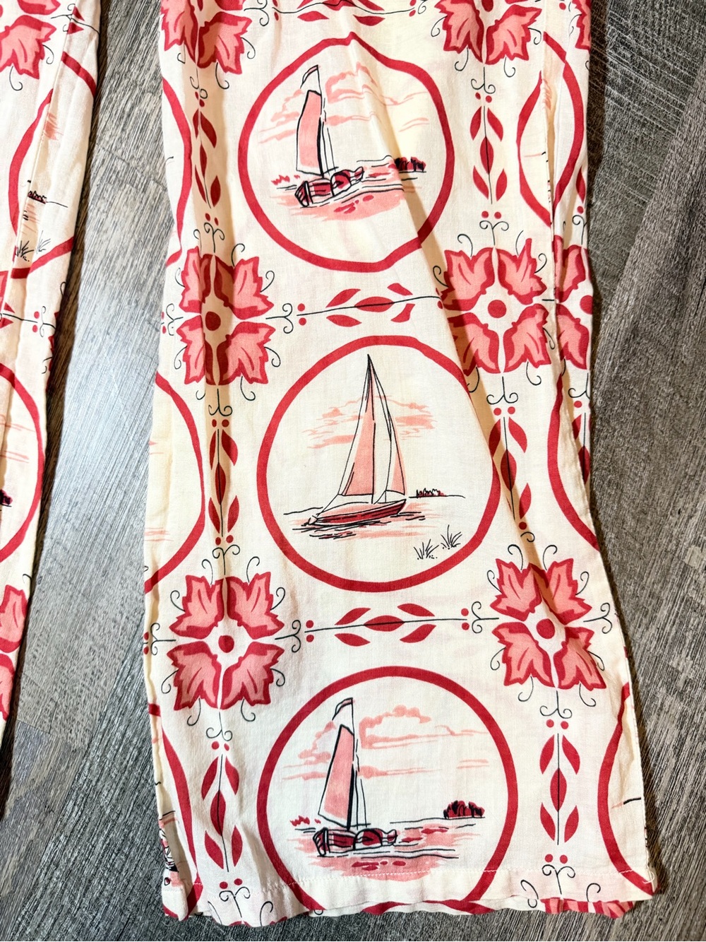 Women’s Cream & Red Sailboat Print Wide-Leg Pants - Picture 2 of 8
